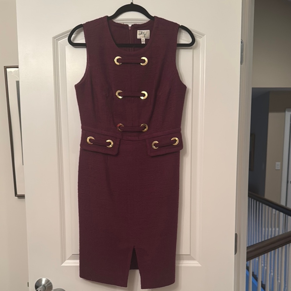 Milly of New York Red and Gold Sheath Midi Dress with Slit